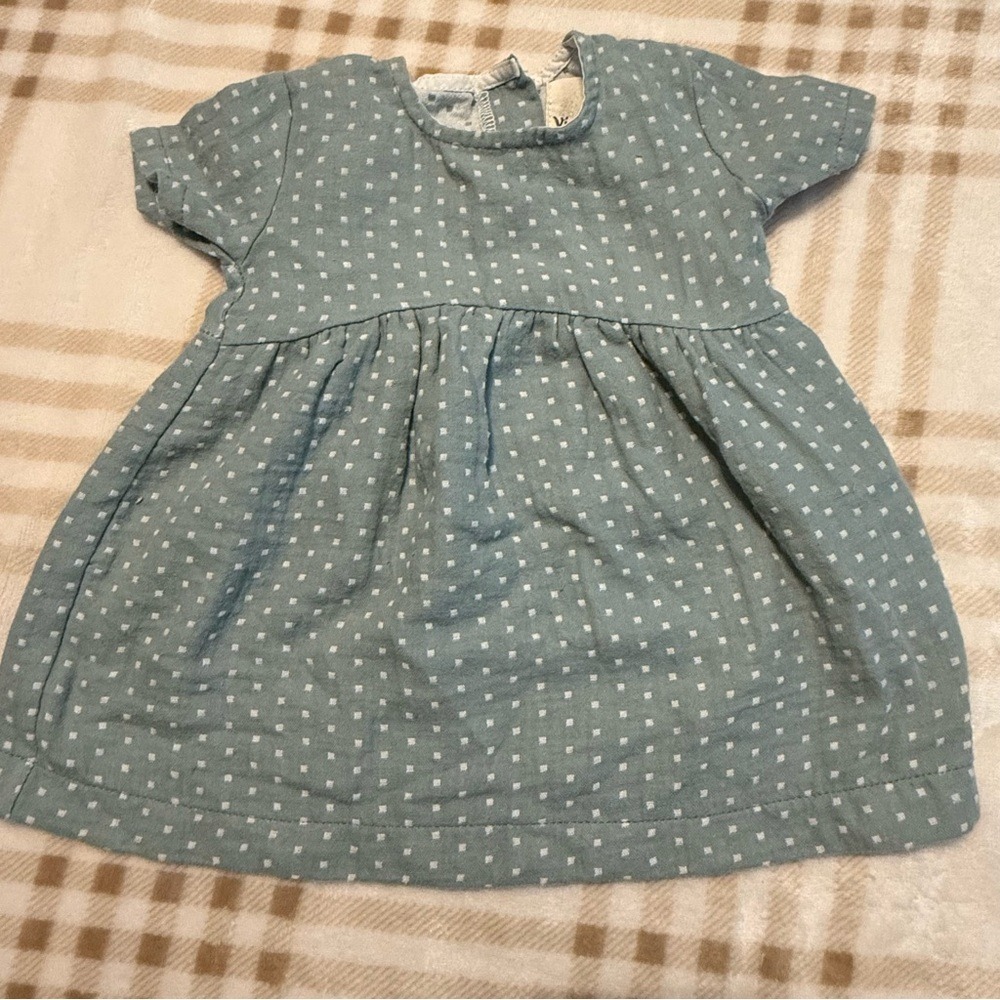 Vignette Baby Girls Sage Green Cotton Gauze Polka Dot Dress 0-3 Months